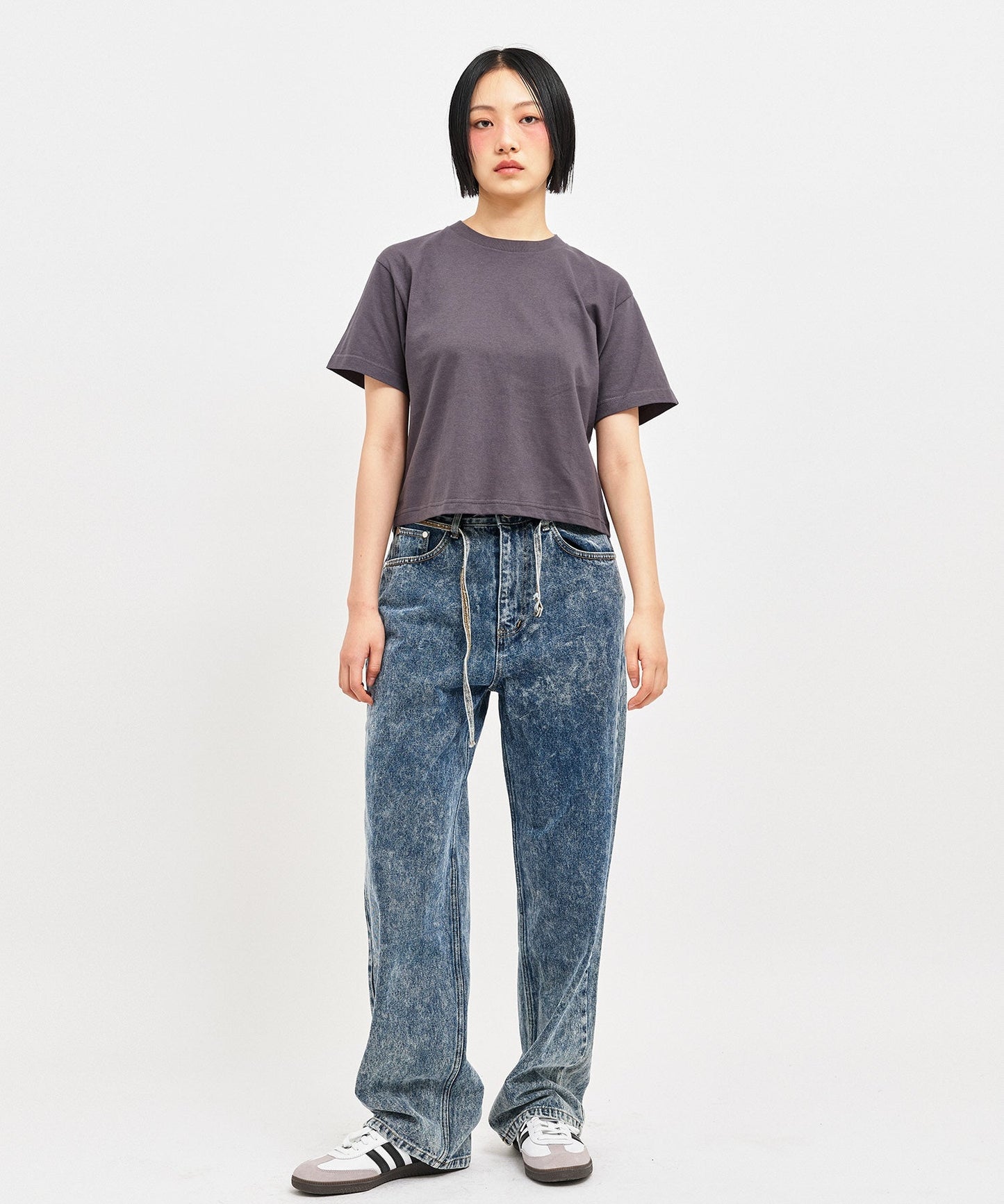 【C Wear シーウエア】 Oversized Crop T-Shirt Charcoal