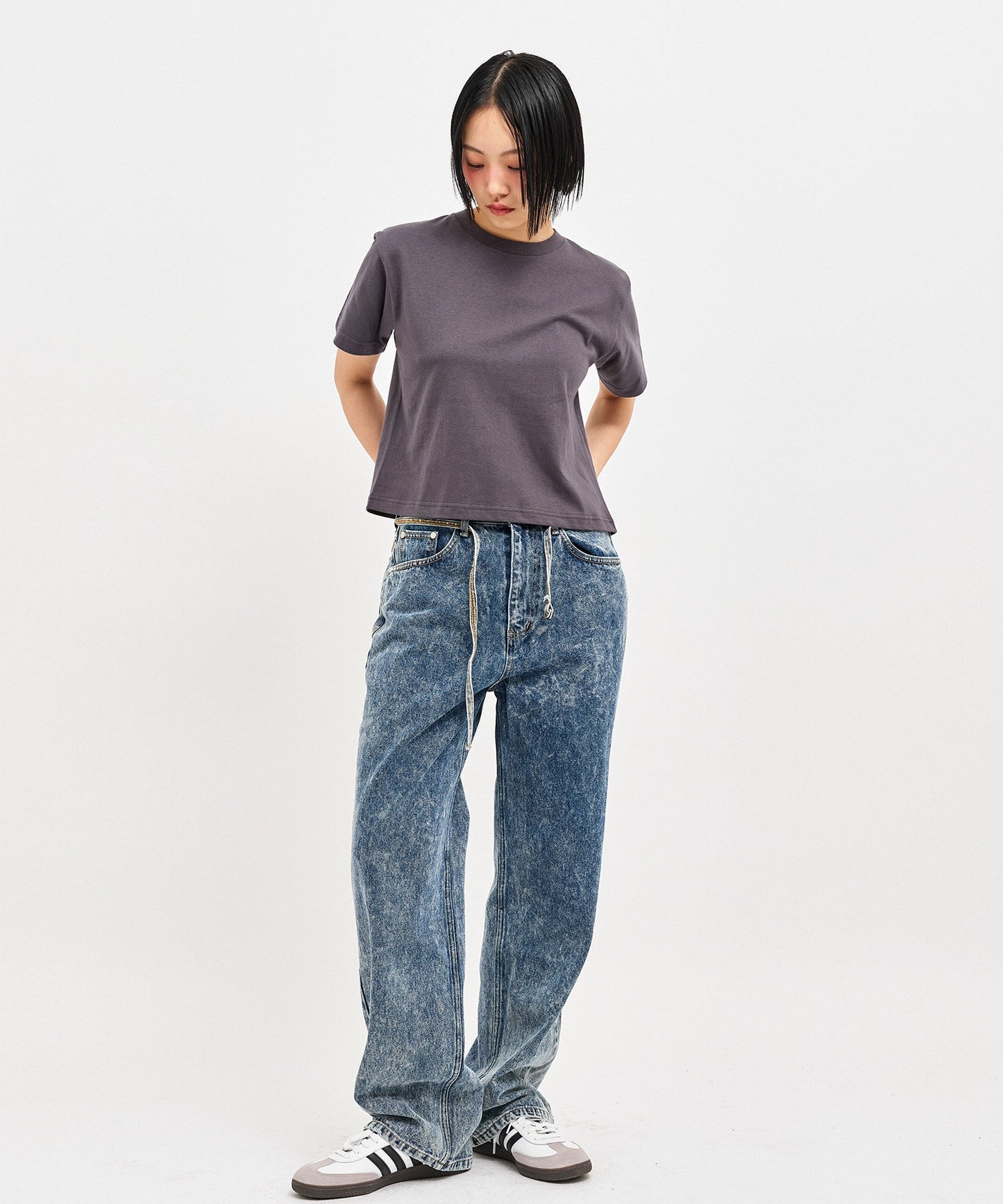 【C Wear シーウエア】 Oversized Crop T-Shirt Charcoal