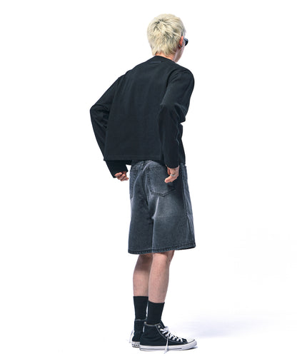 【C Wear シーウエア】Men's Crop Long Sleeve T-Shirt Black