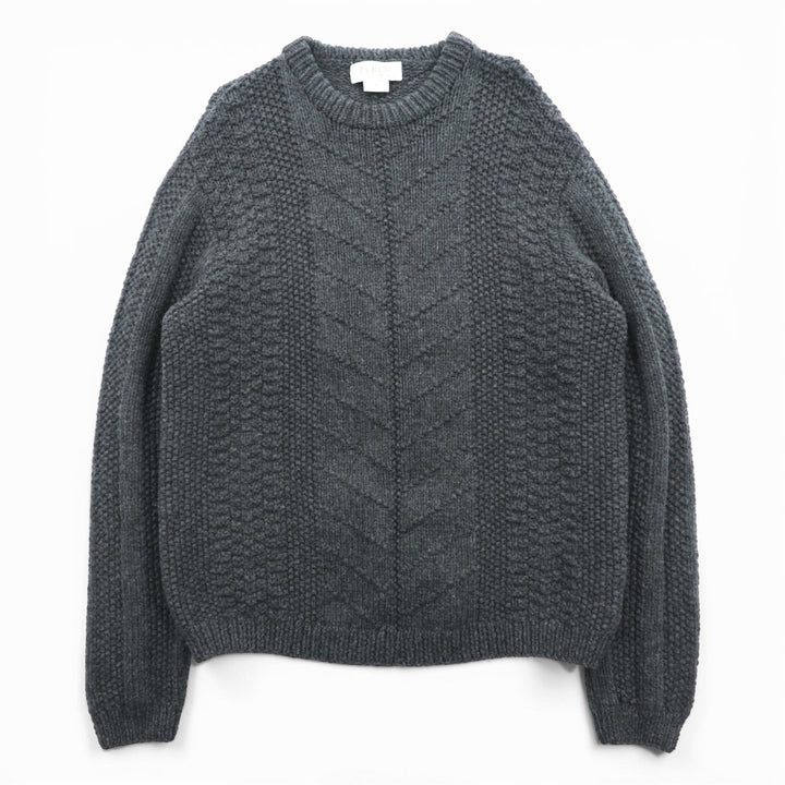J.CREW 90年代 ヴィンテージ ケーブル編み ニット クルーネック セーター M グレー メリノウール HAND KNIT