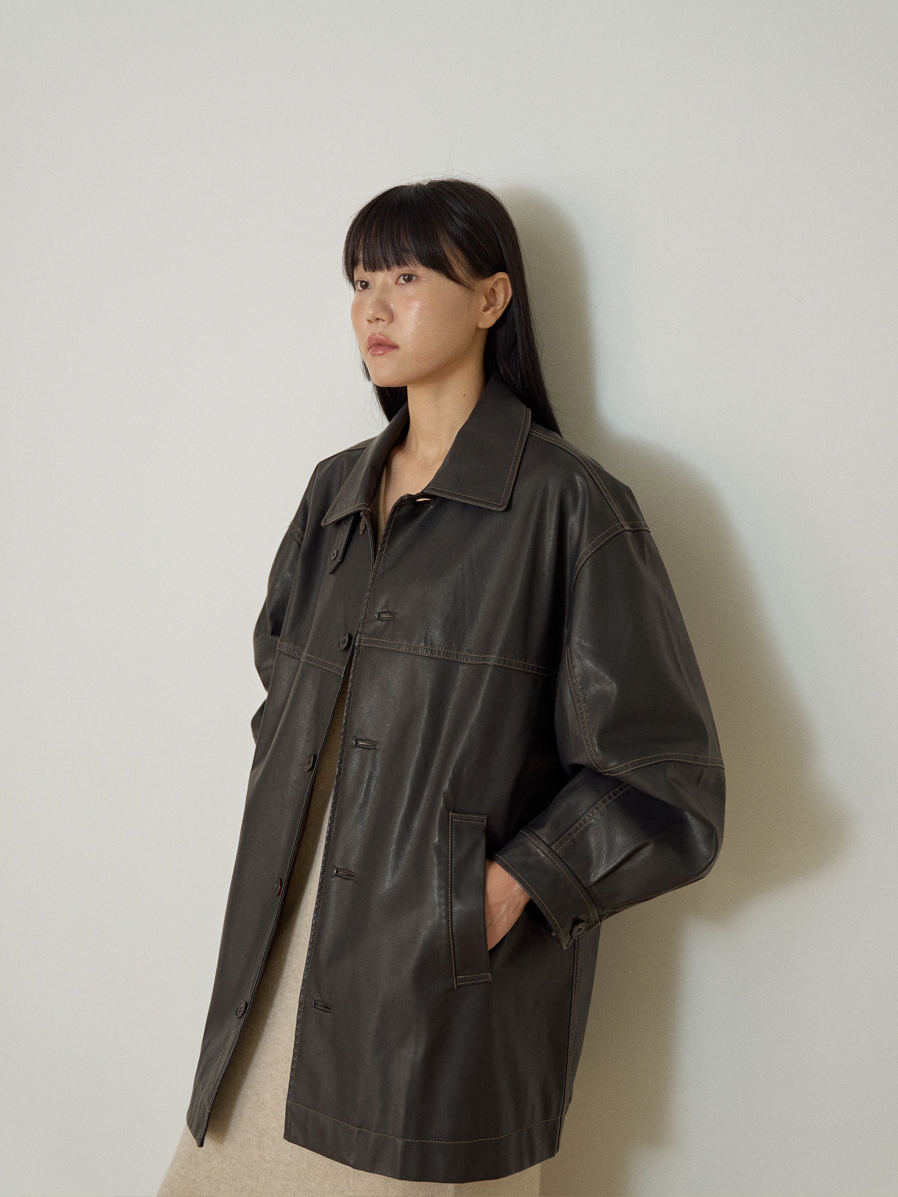 roro　faux leather half coat Official Online Store] MARAN | Korean casual fashion and women's