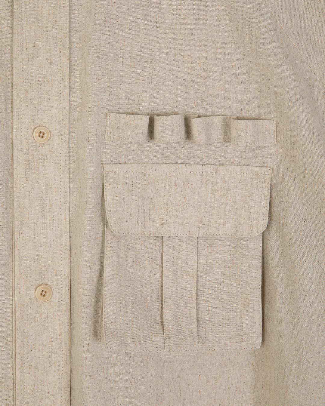 MULTI POCKET UTILITY HALF SLEEVE SHIRTS-OATMEAL 