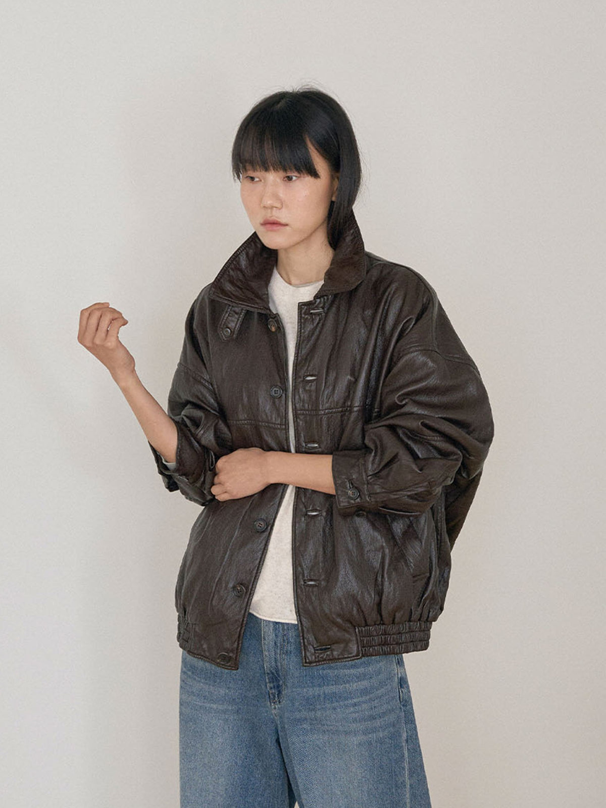 Soft Leather Blouson - Brown 1