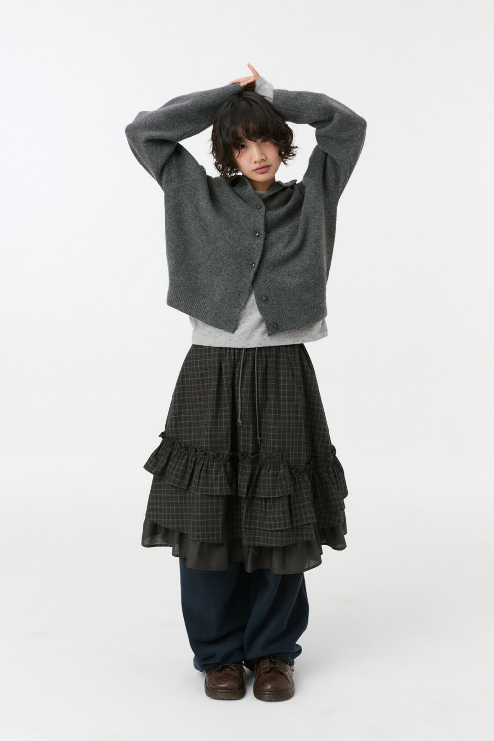 CROPPED HOODED HIGH NECK CARDIGAN, CHARCOAL