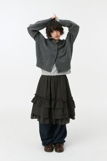 CROPPED HOODED HIGH NECK CARDIGAN, CHARCOAL