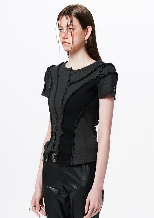 Asymmetric Layered Wave Cut T-Shirt