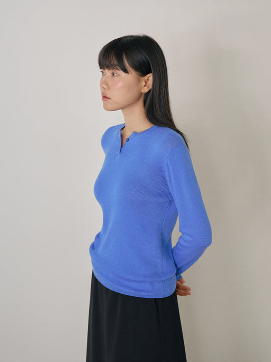 Henley Neck Pullover - Blue 5