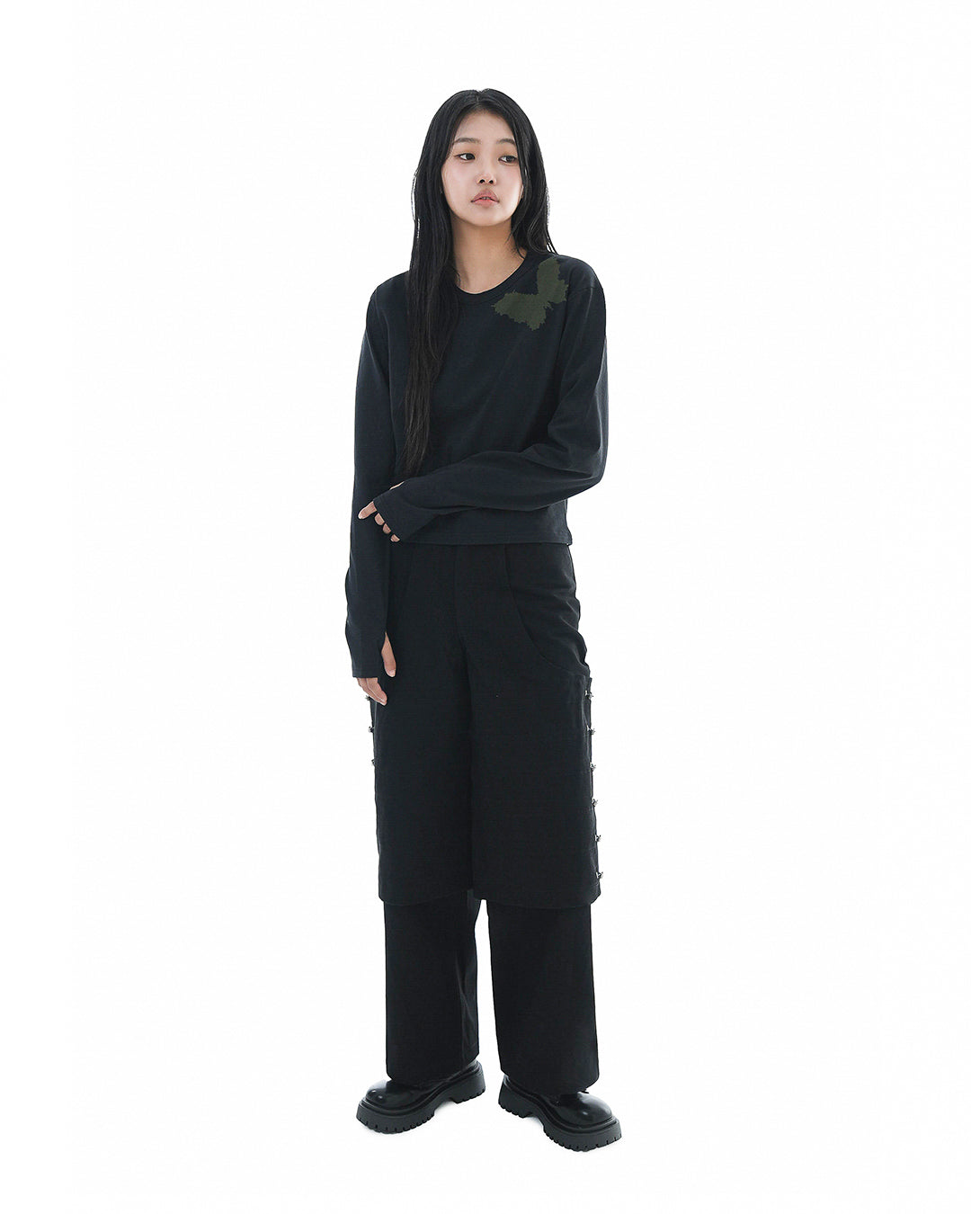 Flare Variant Layered Wide Cotton Pants_Black