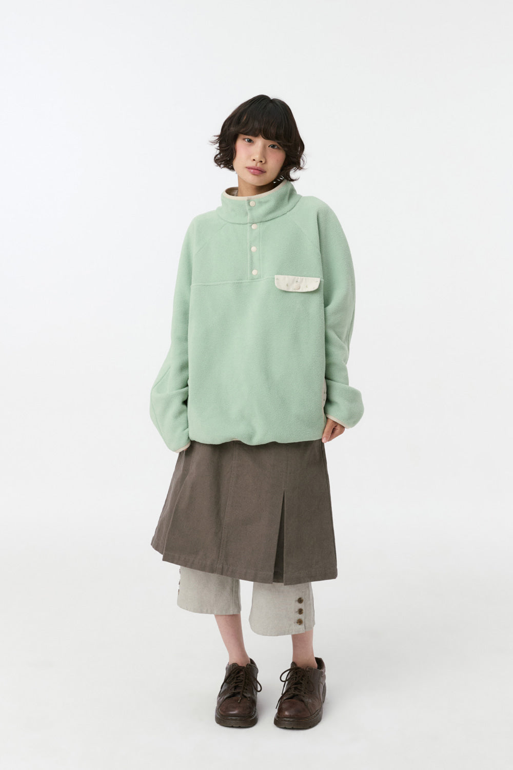 FLORAL CONTRAST FLEECE PULLOVER, MINT