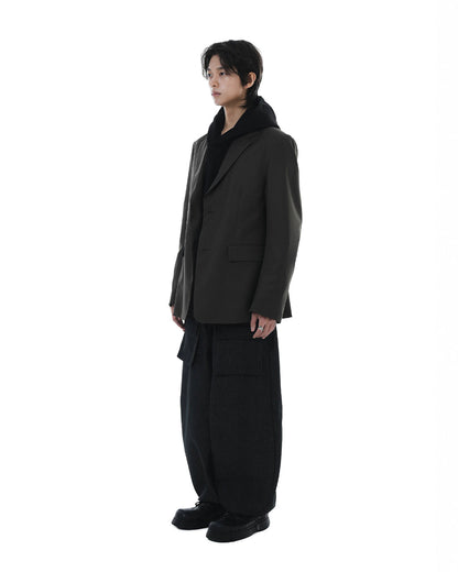 Leather Reveal Sleeve Wool Blazer_Khaki Brown