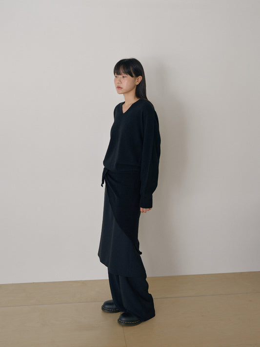 Cashmere Blend V-neck Pullover - Black 4
