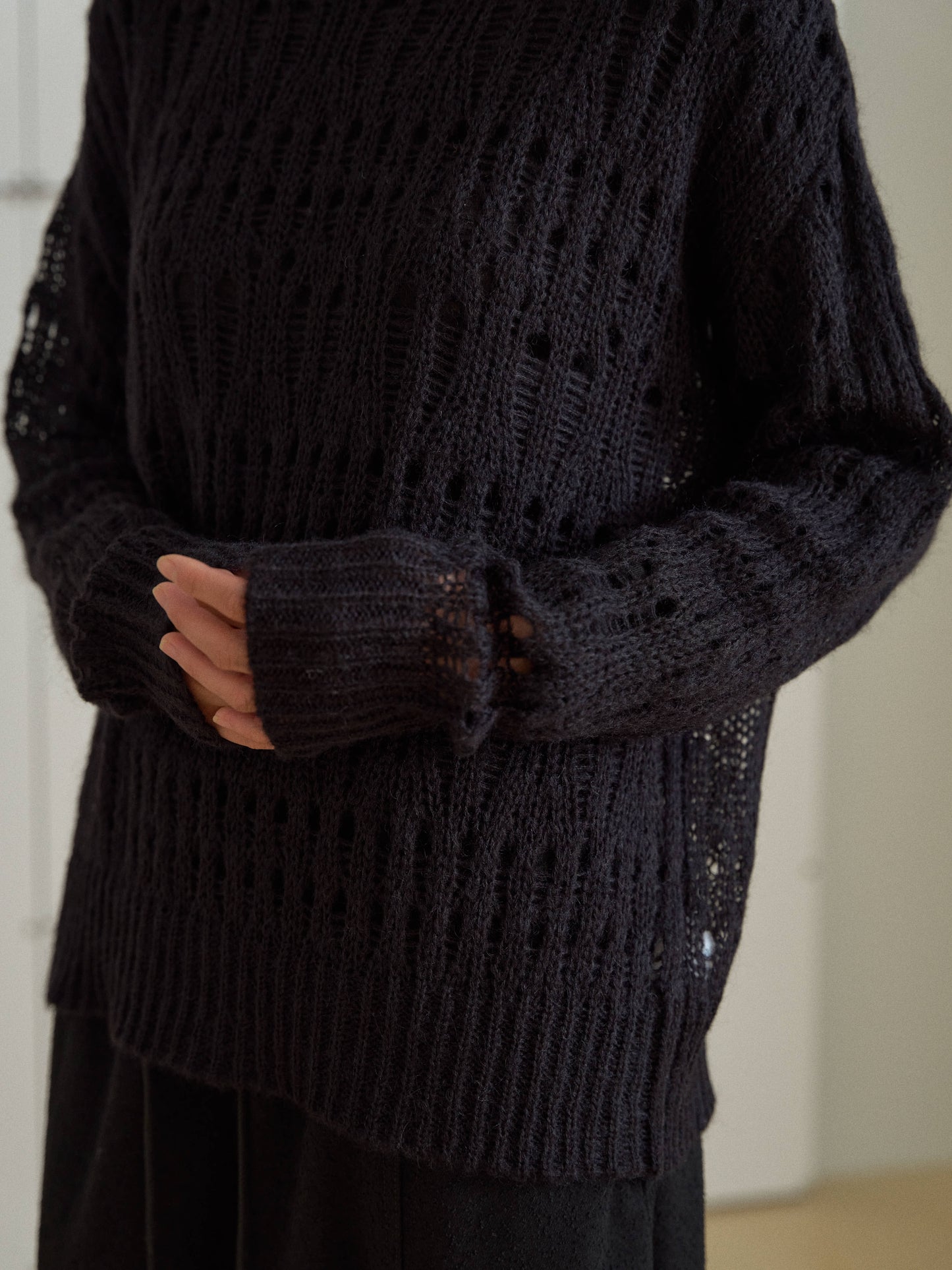 Mohair Punching Pullover-Black