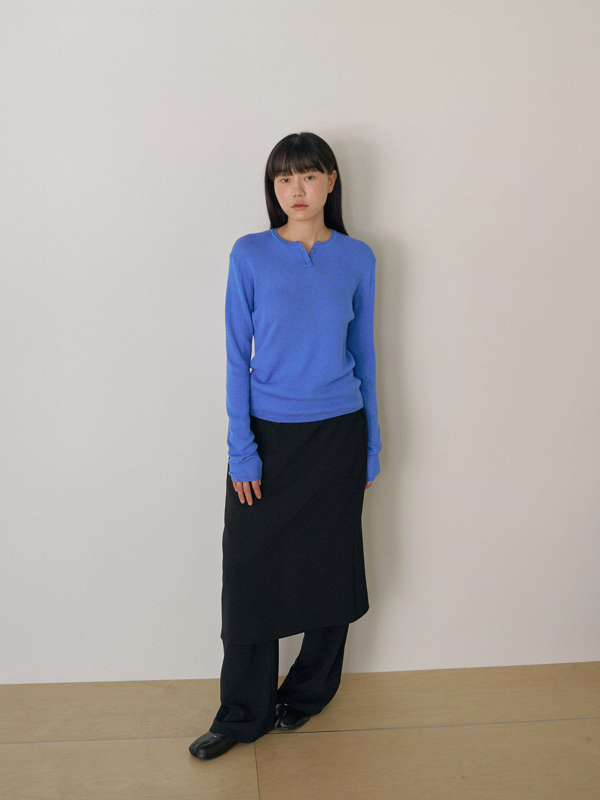 Henley Neck Pullover - Blue 3