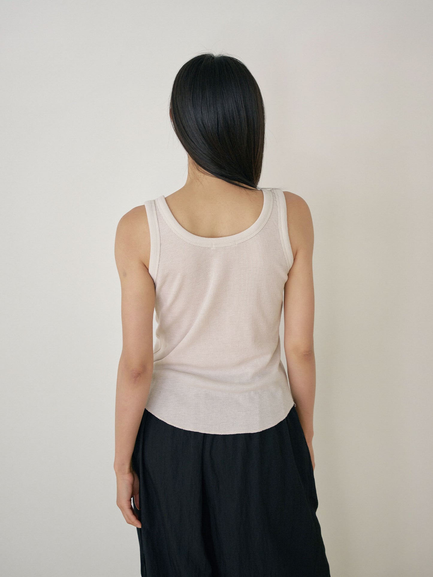 Waffle Button Sleeveless - Beige