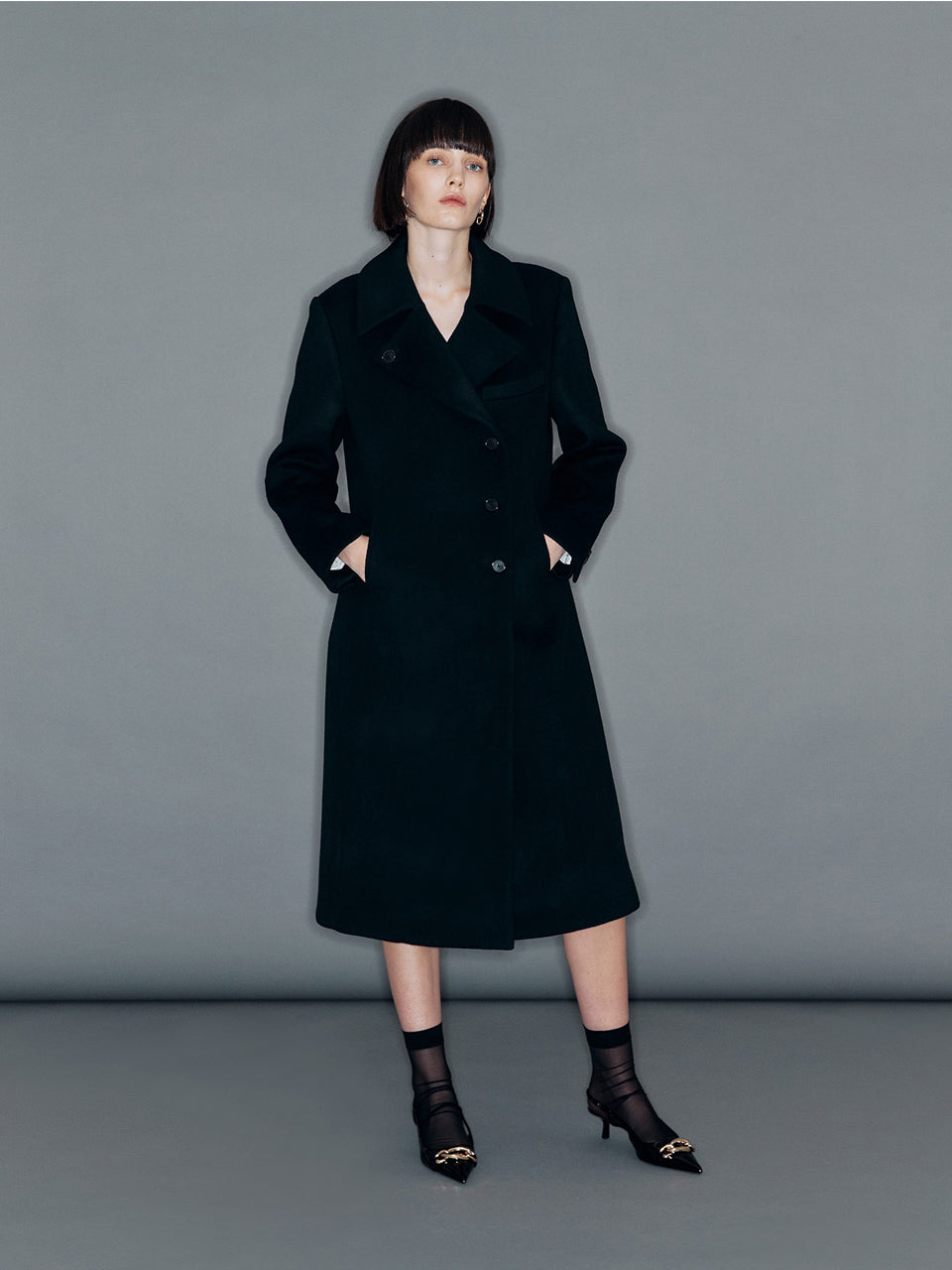 【ARIK. アリク 2025AW】BARNARD Double breasted wool coat Black