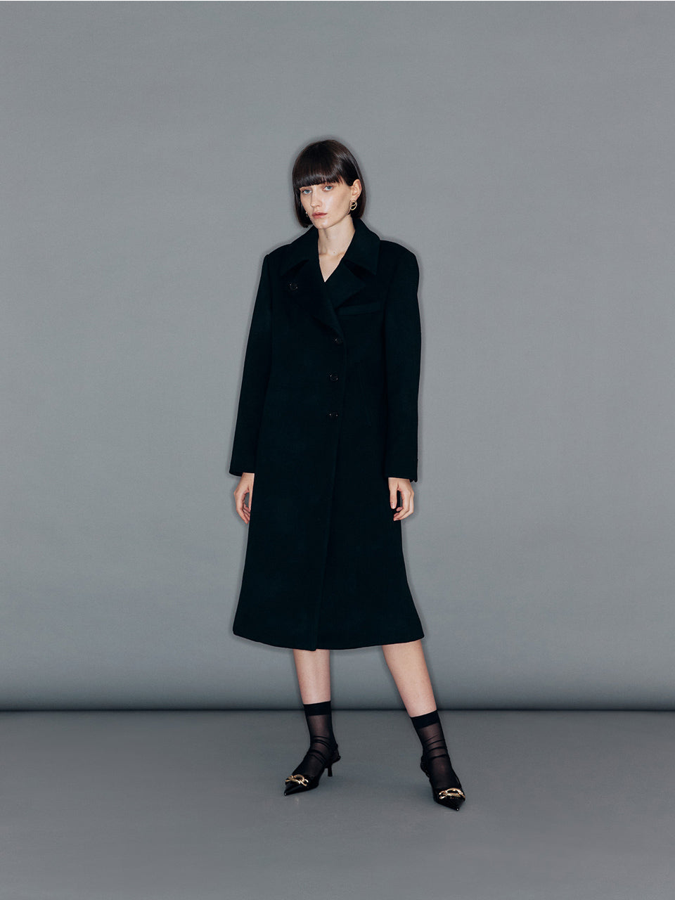 【ARIK. アリク 2025AW】BARNARD Double breasted wool coat Black