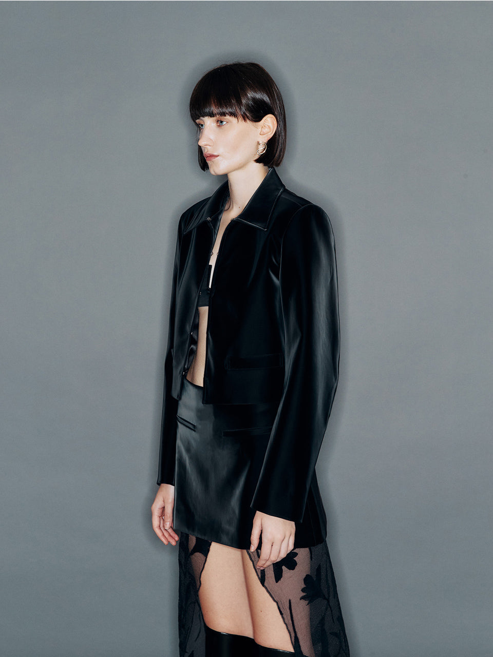 ARIK. アリク｜OKAB Faux Leather Crop Jacket Black｜フェイクレザー