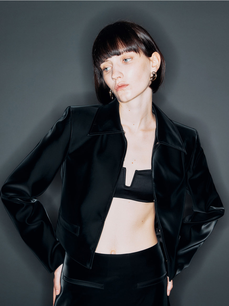 ARIK. アリク｜OKAB Faux Leather Crop Jacket Black｜フェイクレザー