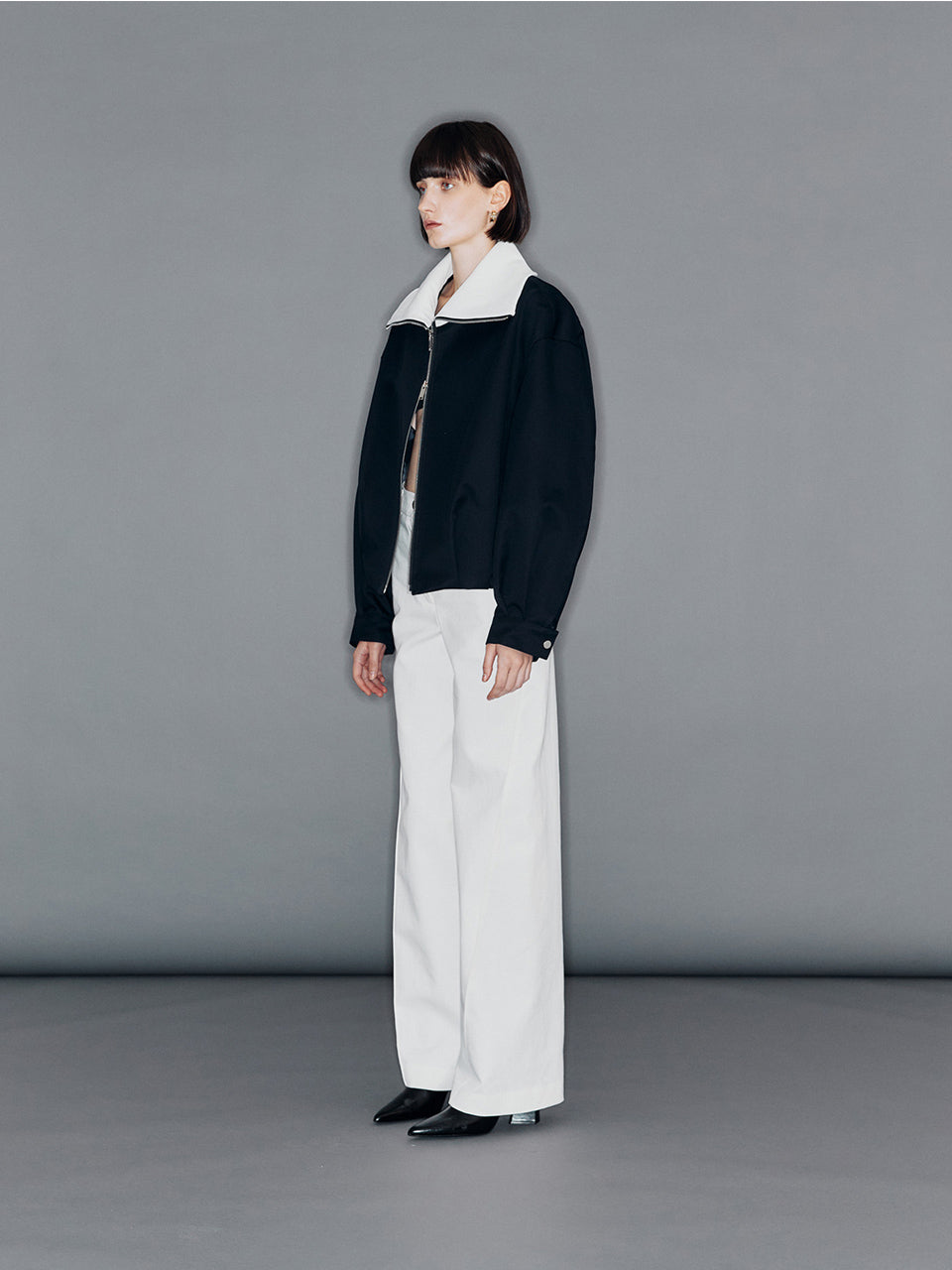 HAN. カーブドラインジャケット ダークネイビー 韓国ファッション