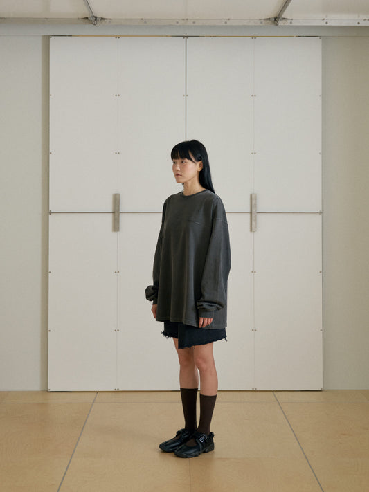 Square Printing Long Sleeve - Charcoal