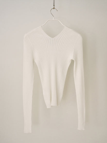 Double V-neck Rib Pullover - Ivory 11