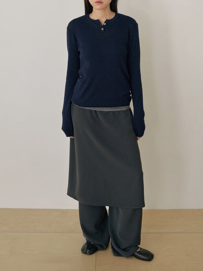 Henley Neck Pullover - Navy 2