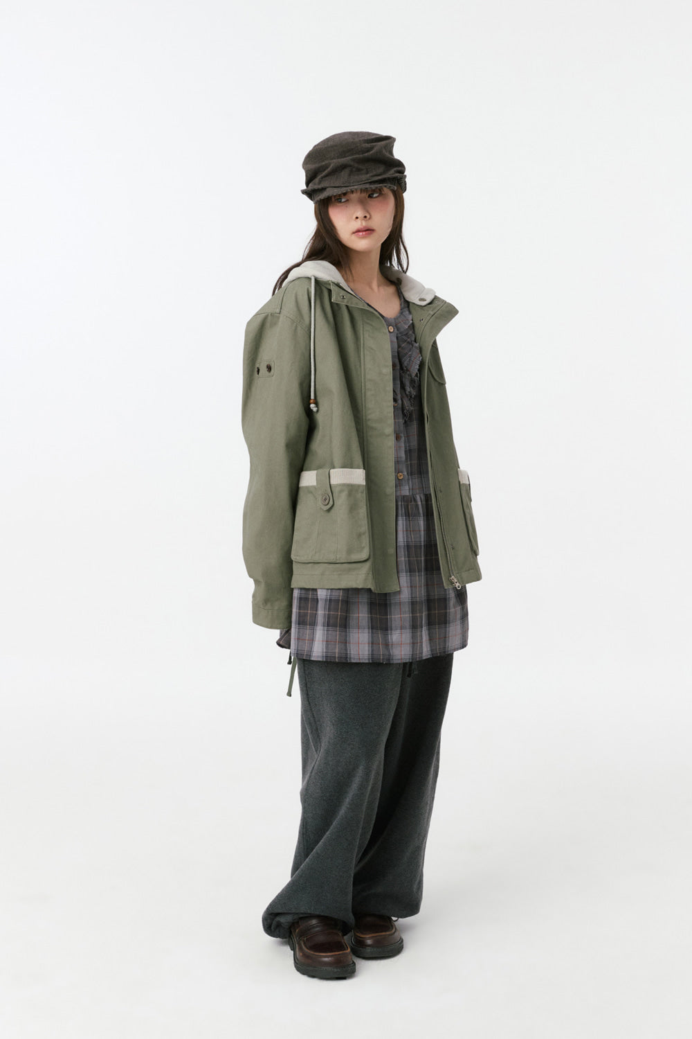 ROUND POCKET FISHTAIL JACKET, KHAKI