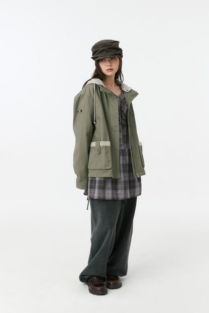 ROUND POCKET FISHTAIL JACKET, KHAKI