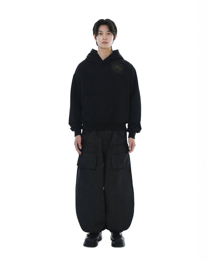 Distorted Flower Crop Hoodie_Black