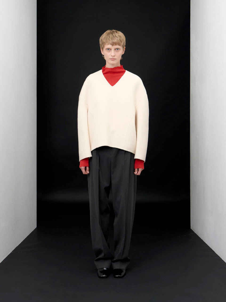 【ARIK. アリク AW】Caph belted tuck wide pants Melange charcoal