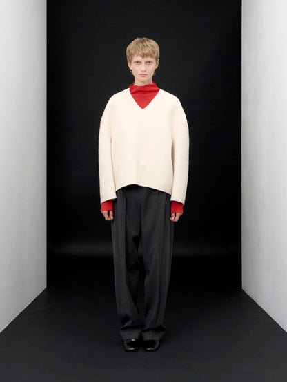 [ARIK. Arik AW] Caph belted tuck wide pants Melange charcoal