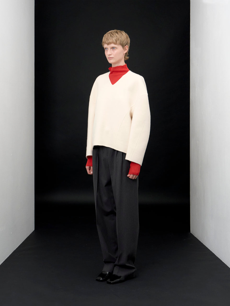 【ARIK. アリク AW】Caph belted tuck wide pants Melange charcoal