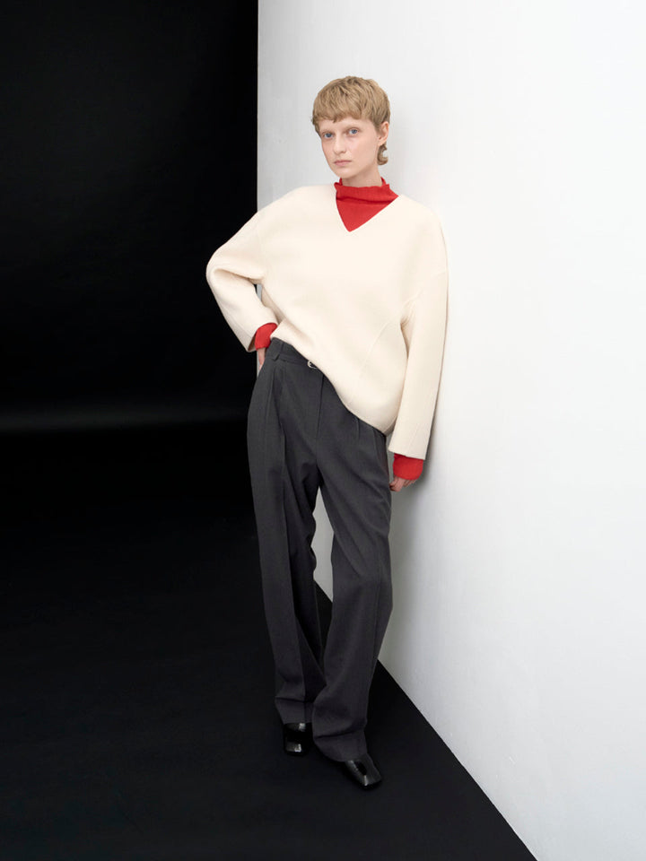 【ARIK. アリク AW】Caph belted tuck wide pants Melange charcoal