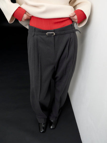 [ARIK. Arik AW] Caph belted tuck wide pants Melange charcoal