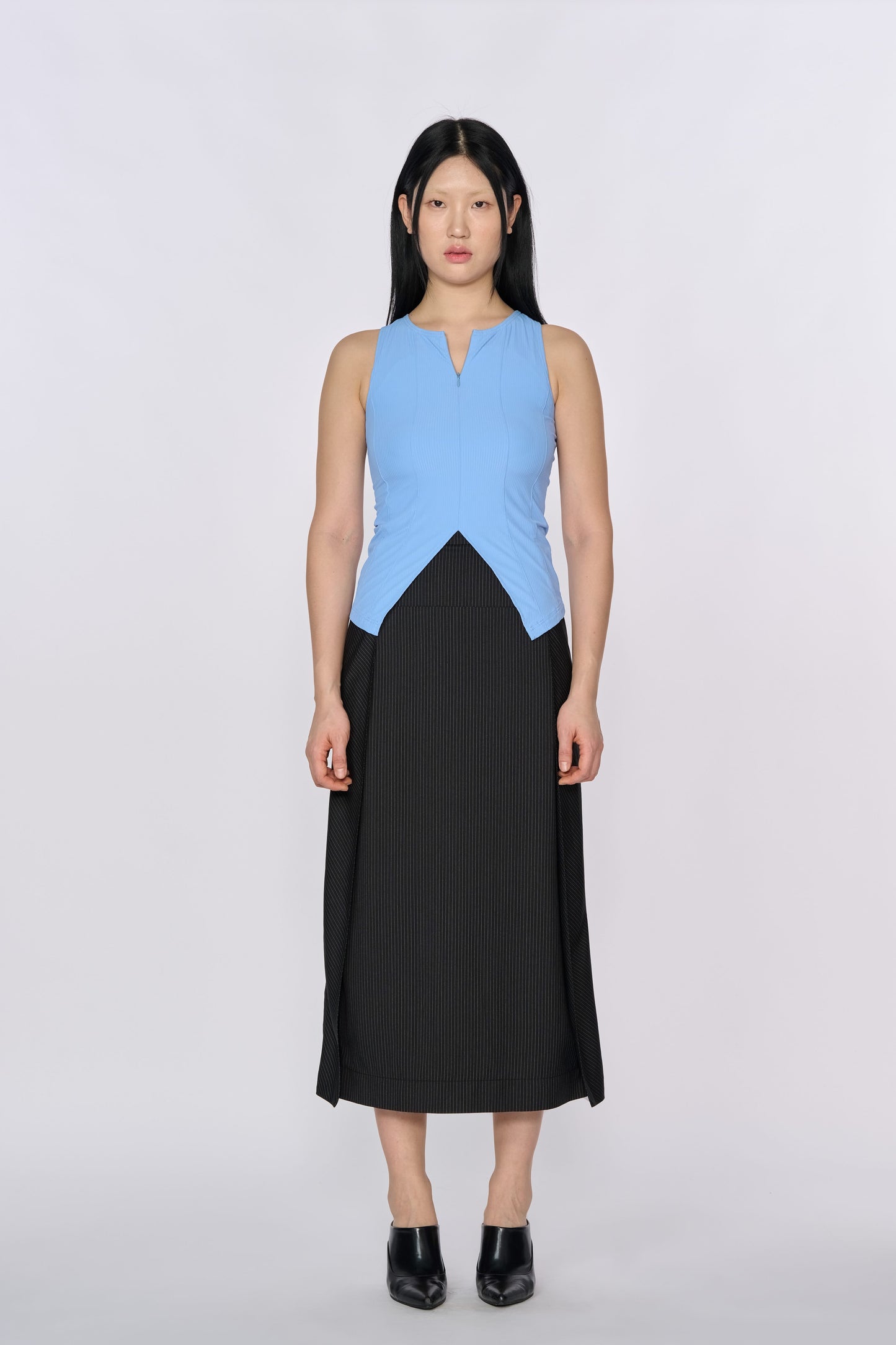 Zip-Up Tank Top - Sky Blue, Black