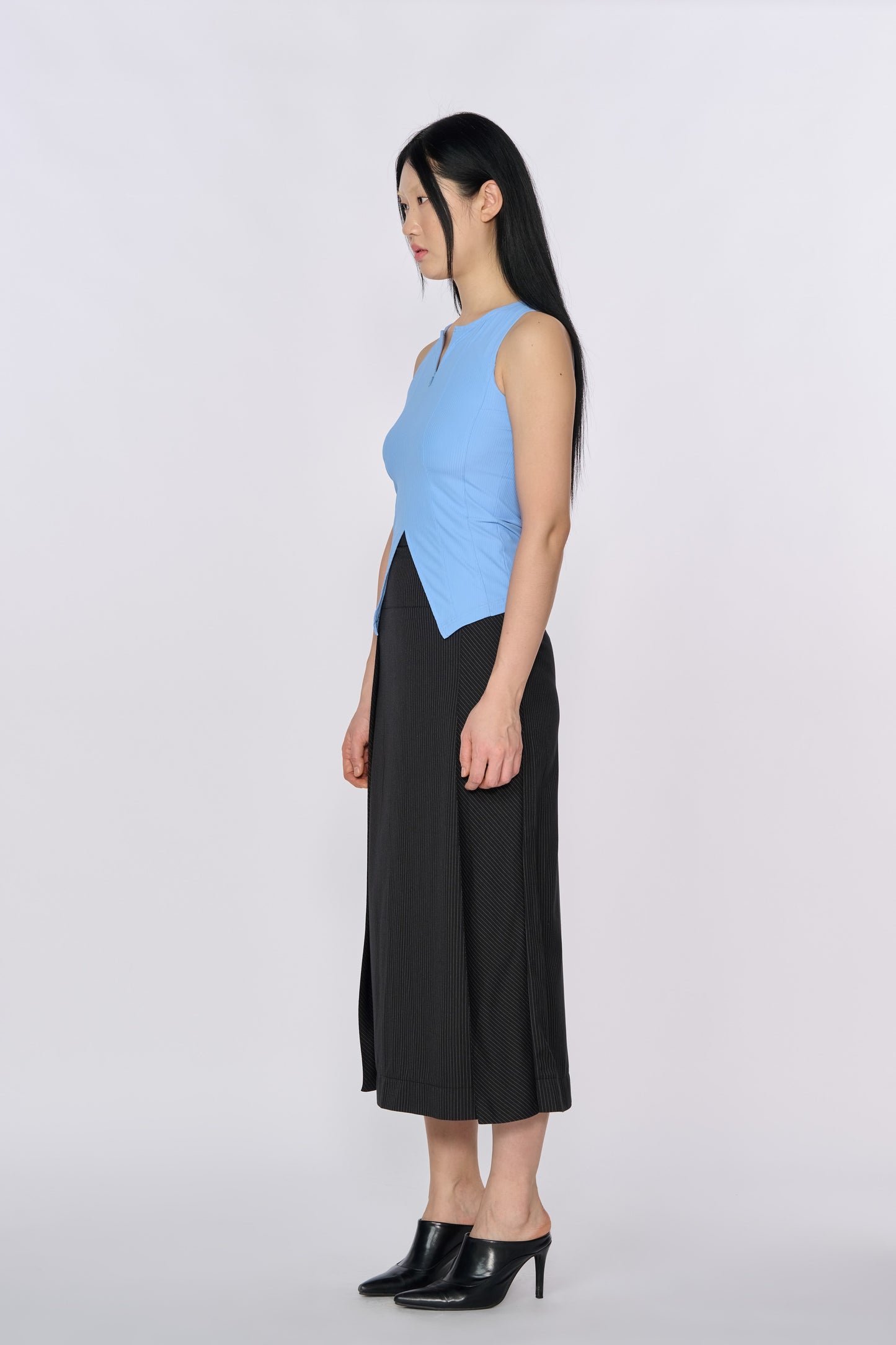 Zip-Up Tank Top - Sky Blue, Black