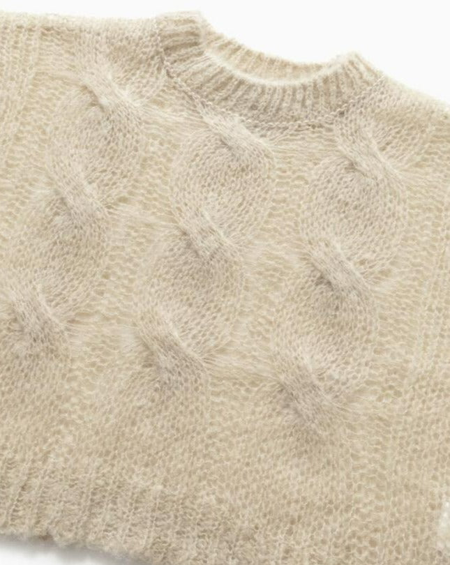 【MORE THAN YESTERDAY】Mohair Chunky Braid Crop Knit