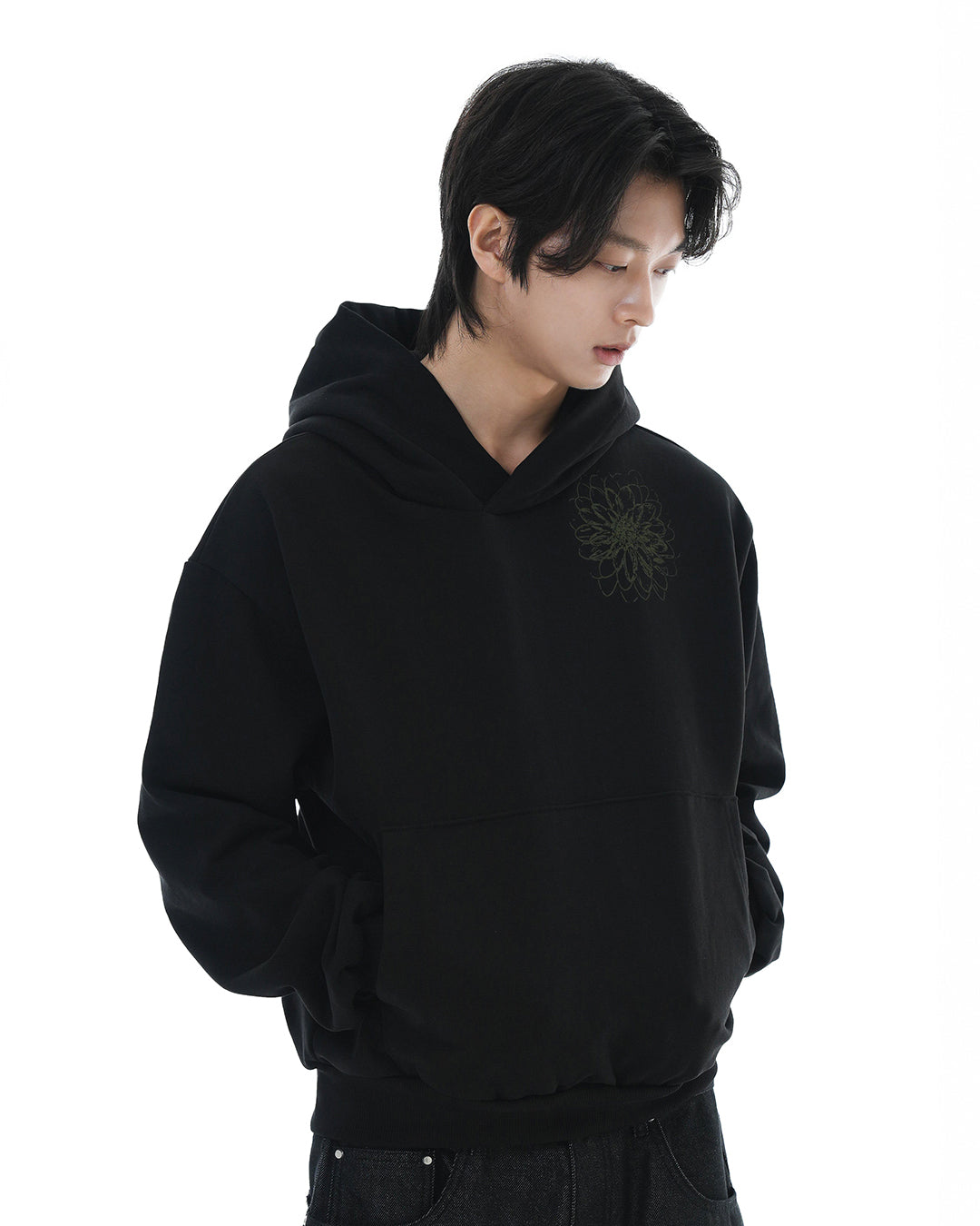 Distorted Flower Crop Hoodie_Black 