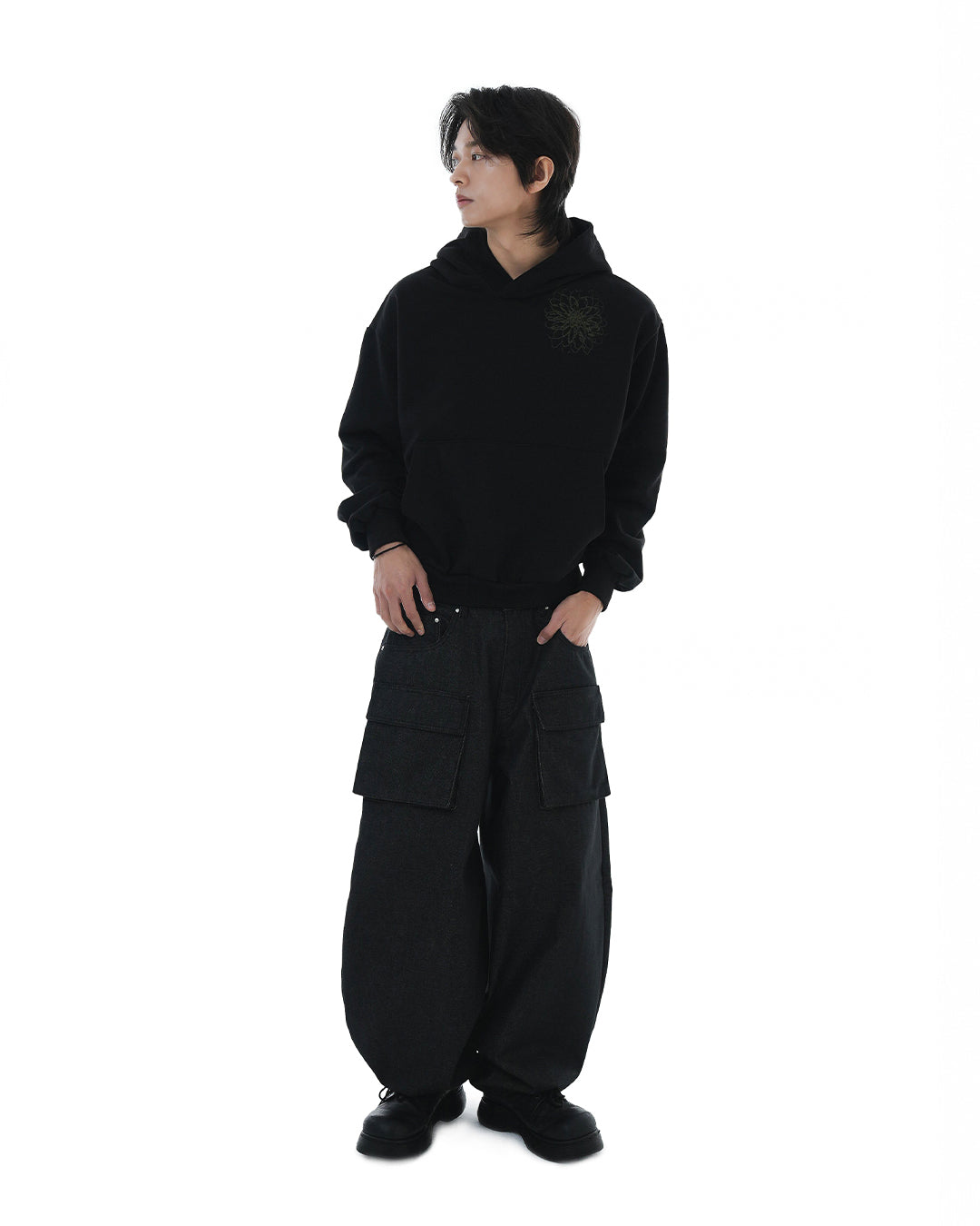 Balloon Pocket Non-fade Denim Pants_Black 