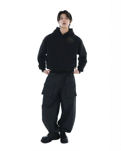 Distorted Flower Crop Hoodie_Black