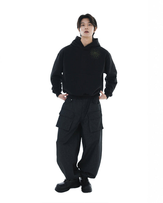 Distorted Flower Crop Hoodie_Black 