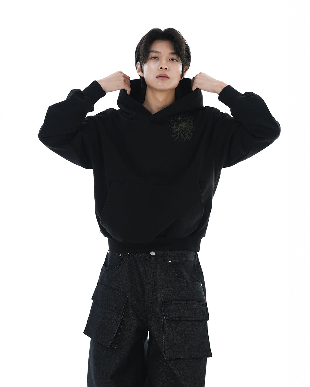 Distorted Flower Crop Hoodie_Black 