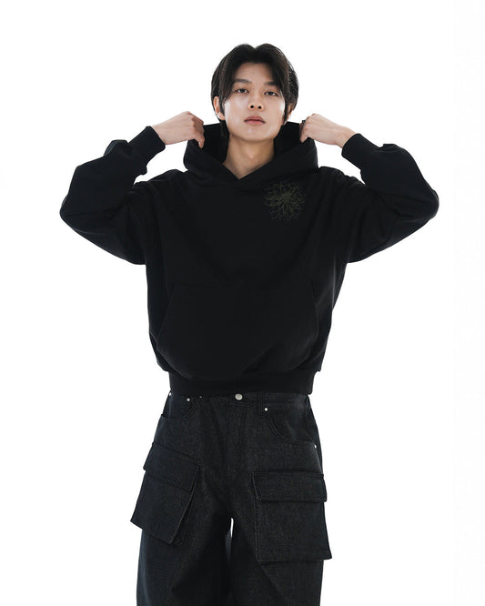 Distorted Flower Crop Hoodie_Black 