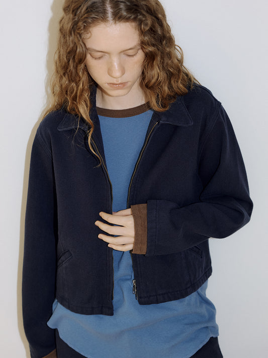 Cotton Twill Crop Jacket - Navy 3