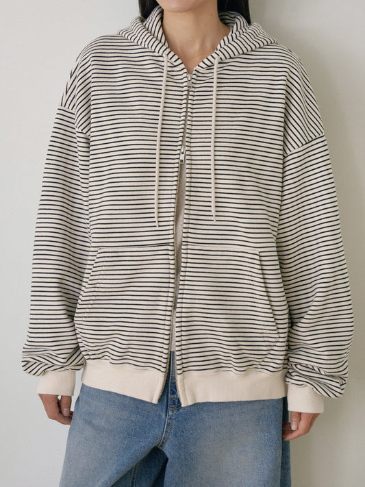 Stripe Hoodie Zip-up - Ivory 3