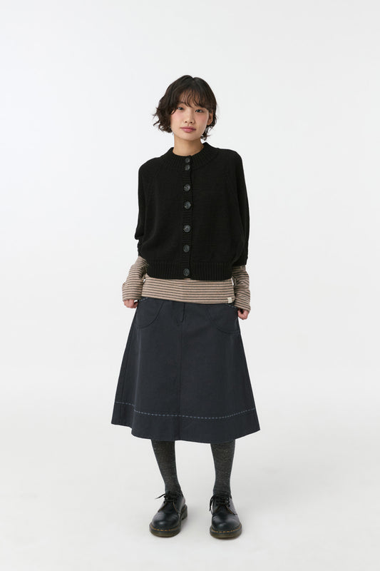 3/4 RAGLAN KNIT CARDIGAN, BLACK