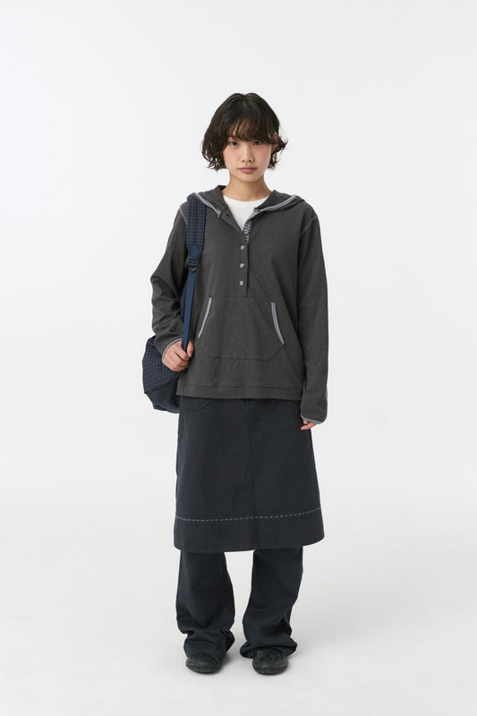[9/11予約配送] FLORAL BUTTON HOODED LONG SLEEVE, CHARCOAL