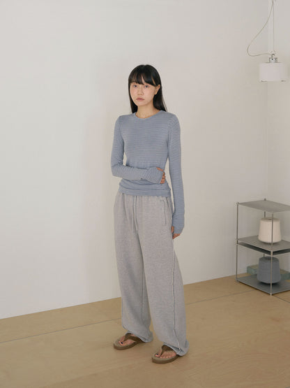 Rib Stripe Long Sleeve - Blue 4