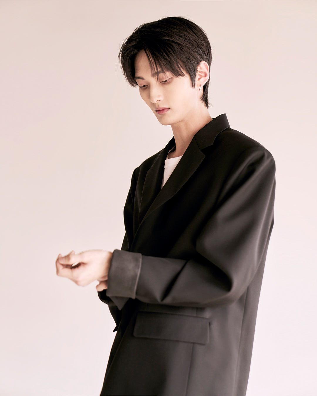 Leather Reveal Sleeve Wool Blazer_Khaki Brown