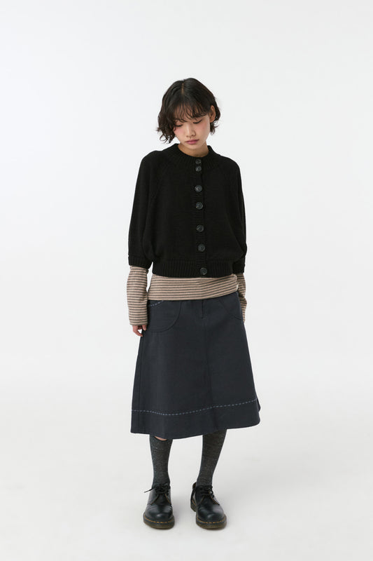 3/4 RAGLAN KNIT CARDIGAN, BLACK